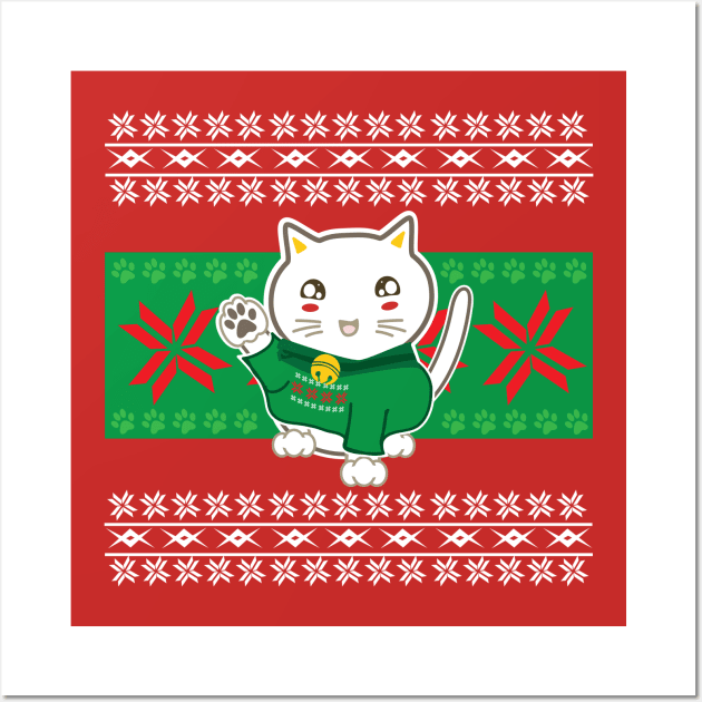 Lucky Cat - Ugly Christmas Sweater Wall Art by KimonoKat
